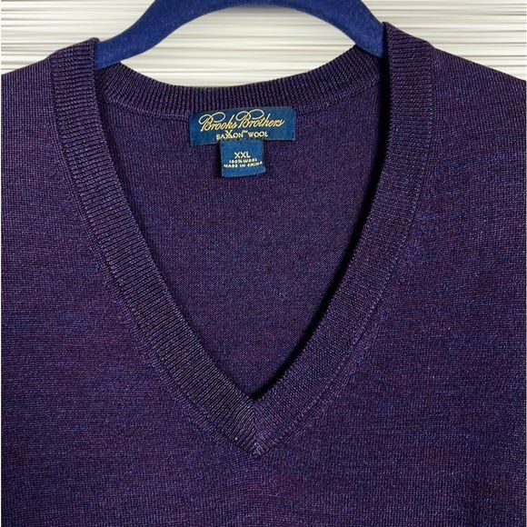 Brooks Brothers Saxxon Fine Merino Wool Purple V-neck Sweater Pullover XXL - Picture 5 of 12
